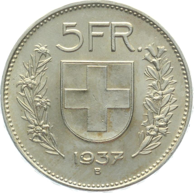 5 Franken 1937 B - vorzüglich